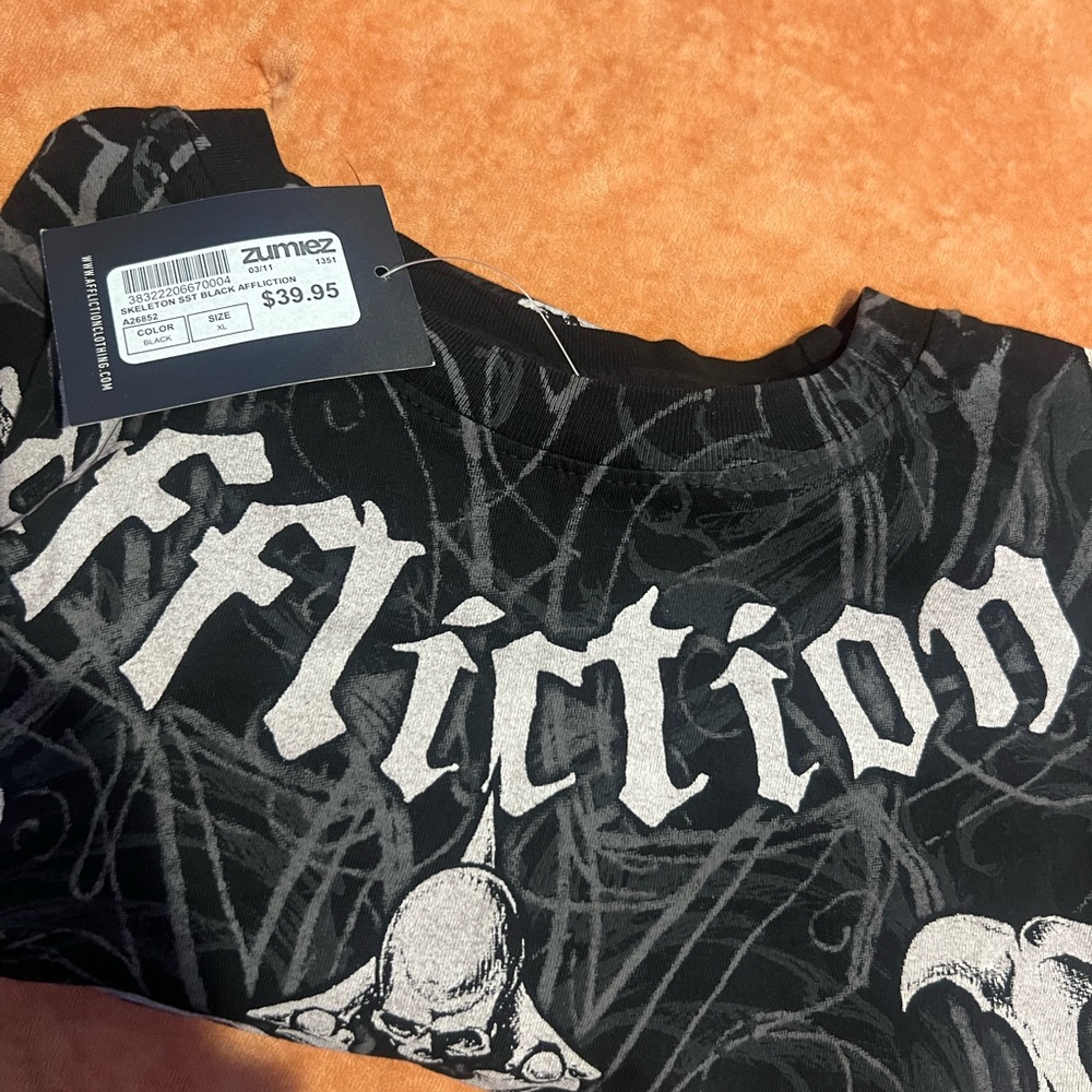 Affliction Black Tee with White Graphics